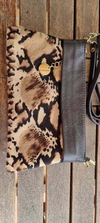 Bolso Piel Leopardo Negro Beige