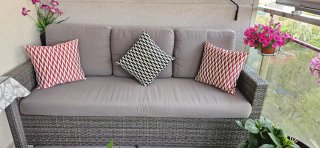 Conjunto Muebles Jardín Ratán Gris y Cojines