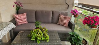 Conjunto Muebles Jardín Ratán Gris y Cojines