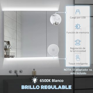 Armario Baño Madera con Espejo y Luces LED
