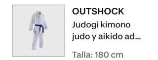Judogui Outshock sin usar con cinto 180 cm por 35