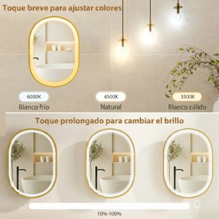 Armario Baño Espejo LED 3 Colores Dorado