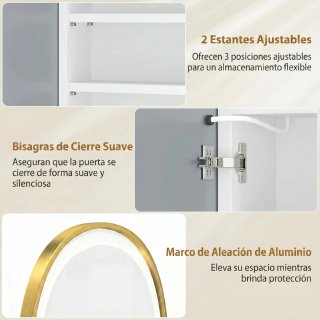 Armario Baño Espejo LED 3 Colores Dorado