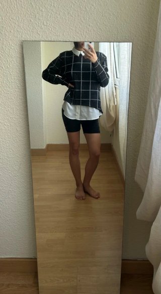 Blusa efecto dos piezas - Cuello camisa y cuadros