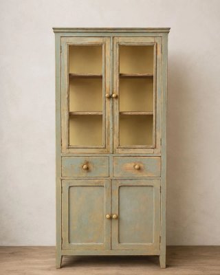 Alacena rústica de madera con puertas de cristal