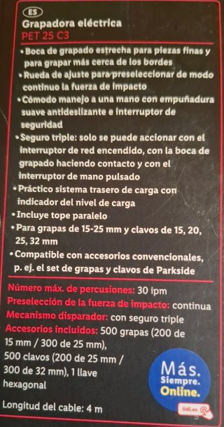 Grapadora eléctrica Parkside PET 25 C3