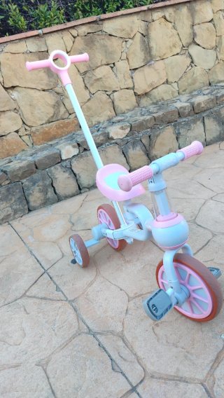 Bicicleta infantil 3 en 1 rosa y gris