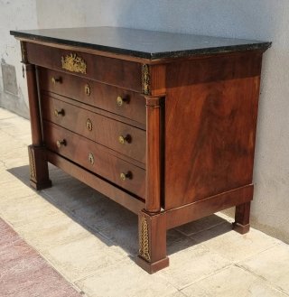 Cómoda Imperio Antigua Madera y Mármol