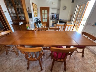 Mesa de comedor de pino macizo EXTENSIBLE
