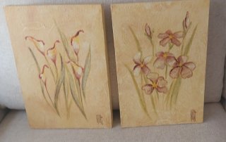 Set 2 Cuadros Flores Abstractas Madera