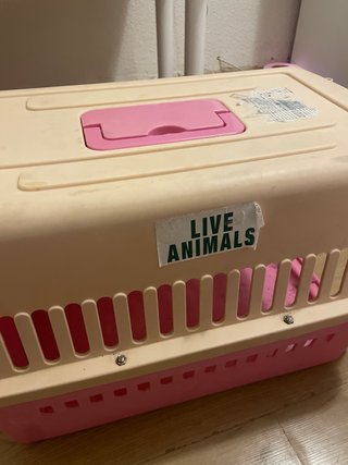 Transportadora para perros beige y rosa