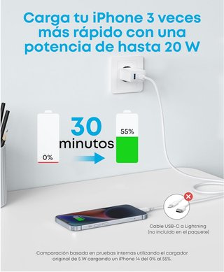 Cargador Anker 20W USB C 2 puertos con cable