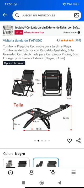 Tumbona XXL reclinable jardín negra