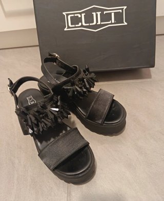Sandali Cult Nere con Tacco Plateau