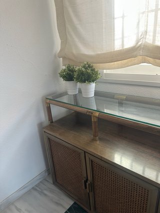 Conjunto salón vintage madera y rejilla