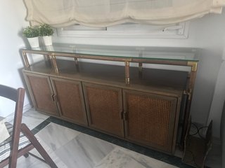 Conjunto salón vintage madera y rejilla