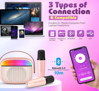Set Karaoke Gralal Micrófono y Altavoz Rosa