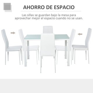 Conjunto Comedor Mesa Cristal y 4 Sillas Blancas
