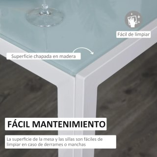 Conjunto Comedor Mesa Cristal y 4 Sillas Blancas
