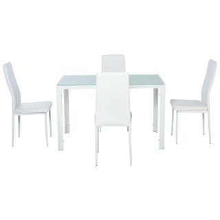 Conjunto Comedor Mesa Cristal y 4 Sillas Blancas