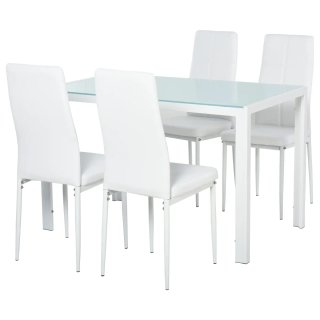 Conjunto Comedor Mesa Cristal y 4 Sillas Blancas