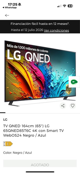 TV LG QNED 65 4K Smart TV En garantía. Sin caja.