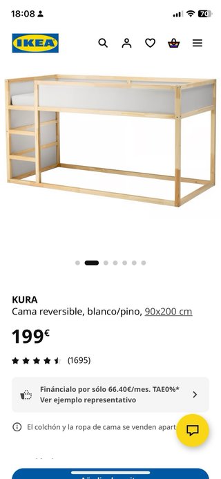 Cama Kura 90x200 reversible blanco pino
