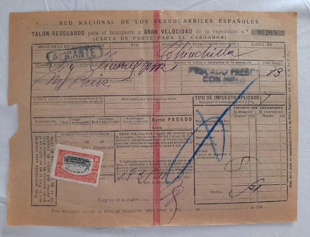 Talón resguardo RENFE antiguos (Alicante) sobres