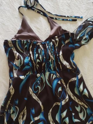 Vestido mujer estampado azul y marrón