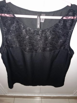 Blusa Mango Negra Encaje Talla S