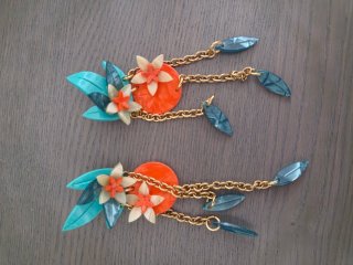 Pendientes Nacarelle Flor Naranja y Hojas