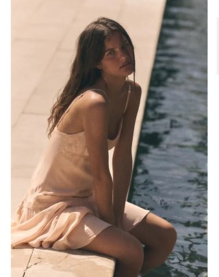 Vestido lencero beige bordado
