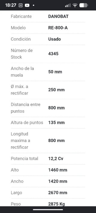 Rectificadora Universal Danobat RE 800 A