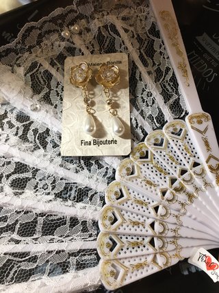 Abanico y pendientes fiesta,bodas ,Novias Conjunto