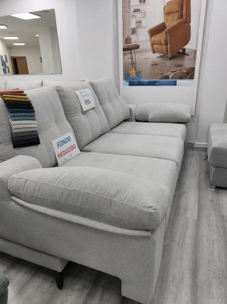 Sofá lineal 3 plazas deslizante beige/gris