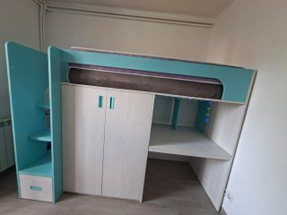 Mueble juvenil cama alta con armario y escritorio