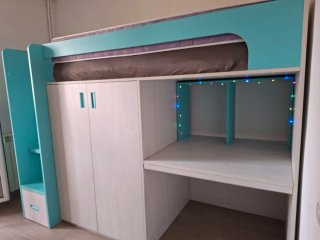 Mueble juvenil cama alta con armario y escritorio