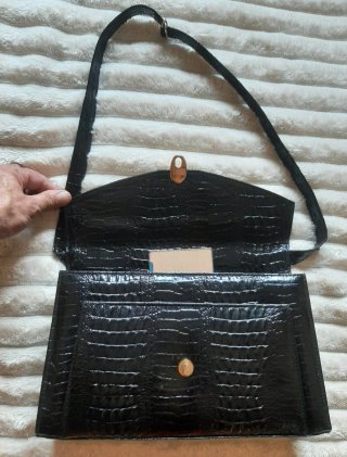 Bolso Vintage Piel Cocodrilo Negro 50s 60s