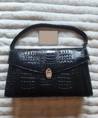 Bolso Vintage Piel Cocodrilo Negro 50s 60s