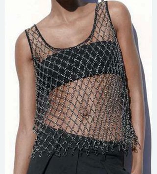 Top tirantes Malla transparente con Abalorios