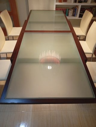 Mesa Comedor Cristal y Madera + 6 Sillas