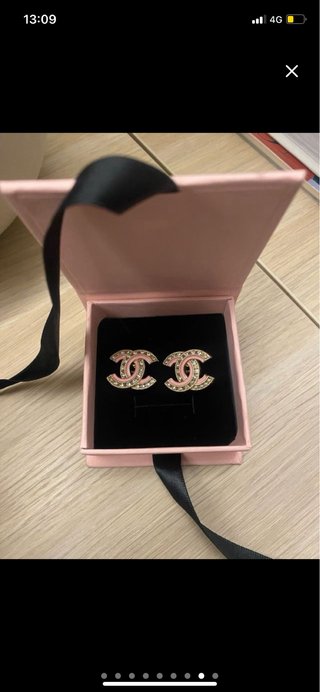 Pendientes Chanel CC Strass Rosa Dorados