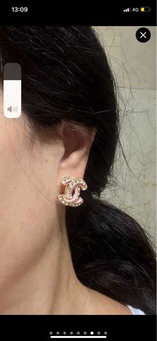 Pendientes Chanel CC Strass Rosa Dorados
