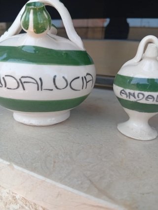 Botijo de cerámica pequeño Andalucía verde y blanc