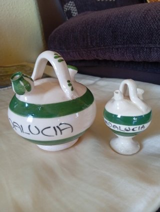 Botijo de cerámica pequeño Andalucía verde y blanc