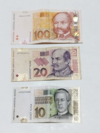 Lote 3 Billetes Croacia 100, 20, 10 Kuna