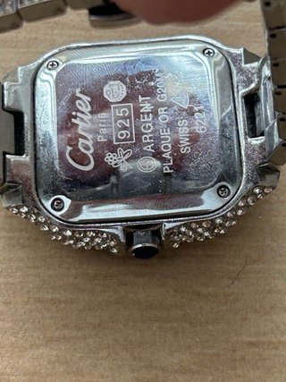 Reloj Cartier Santos con pedrería plateada