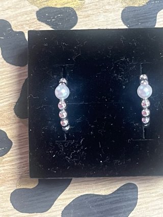 Aros Plata Ley Bolas Perla Centro