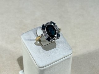 Anillo Art Déco de oro 18K con zafiros y diamantes