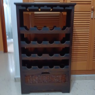 Mueble Botellero Madera y Mimbre